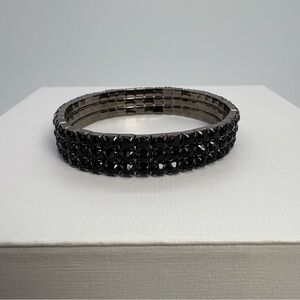 3 Row Black Crystal Stretch Party Pageant Bracelet